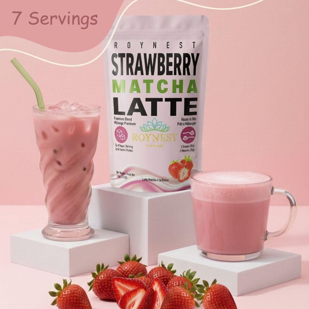 Poudre de Latté Matcha Fraise Premium Faible en Sucre - Lots de 1 et 2 par Roynest