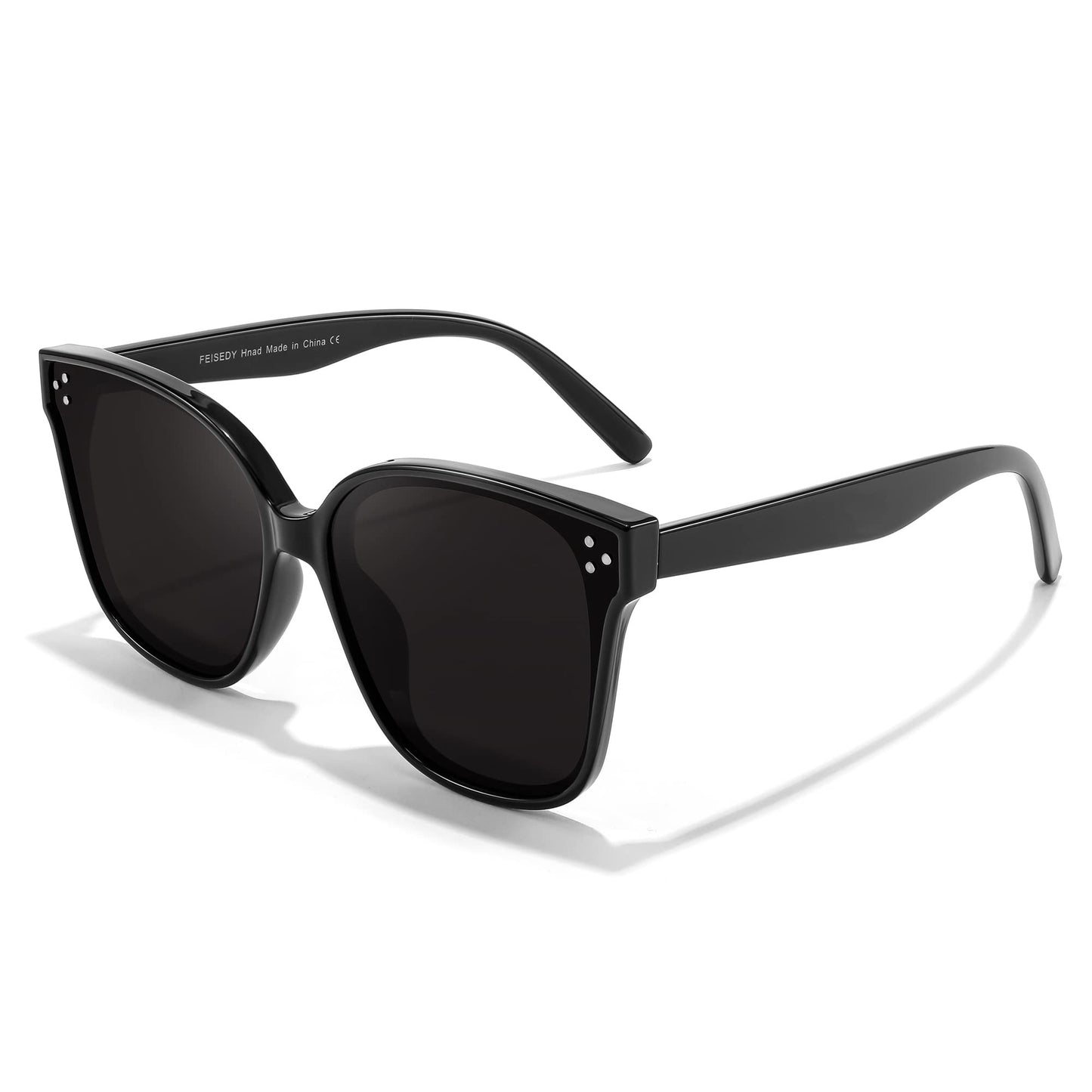 FEISEDY Lunettes de soleil polarisées carrées surdimensionnées rétro pour femmes et hommes, style minimaliste B2600