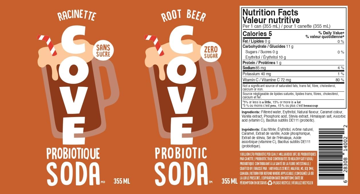 Cove Probiotic Soda, Zero Sugar Better-For-You Alternative - Refreshing, Delicious Probiotic Drink, No Artificial Colours & Caffeine Free - Raspberry, 12 Pack
