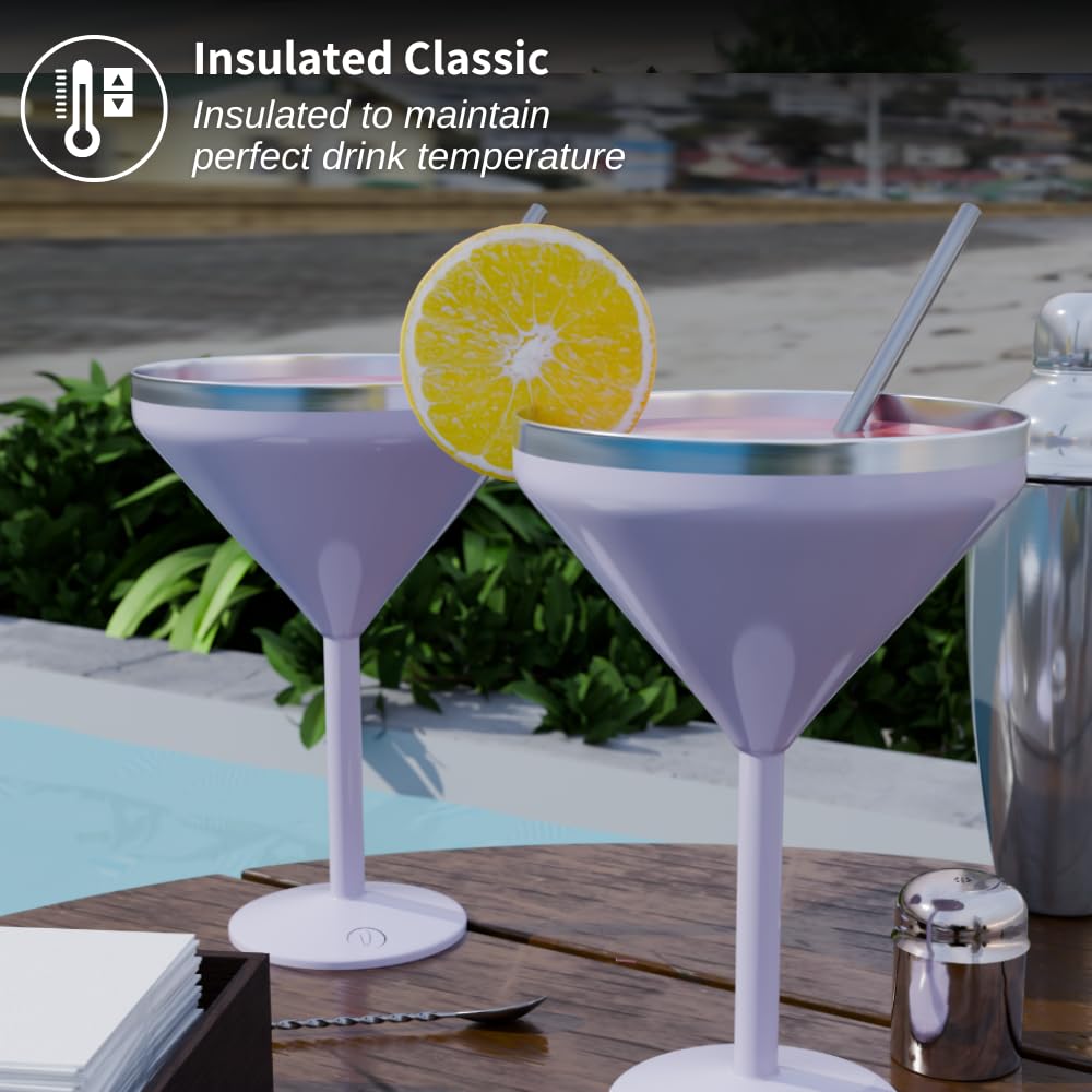 Set of Two 8 oz Insulated Martini Glasses in Five Shades