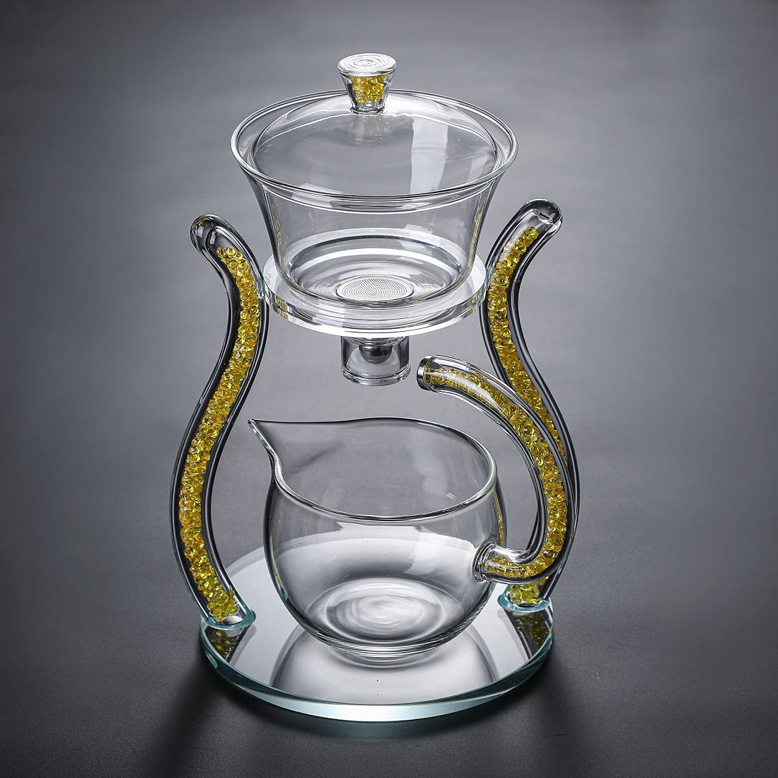 RORA Lazy Kungfu Magnetic Glass Teapot Set with Rotating Lid, Semi-Automatic (6 Tea Cups)