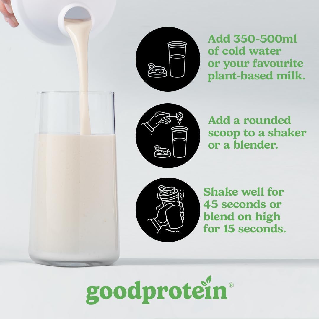 Good Protein Vegan Plant-based Protein Powder 100% Natural, Non-GMO, Dairy-free, Gluten-free, Soy-free, No Added Sugar and Nothing Artificial. Strawberries & Cream All-in-One Shake 440 grams