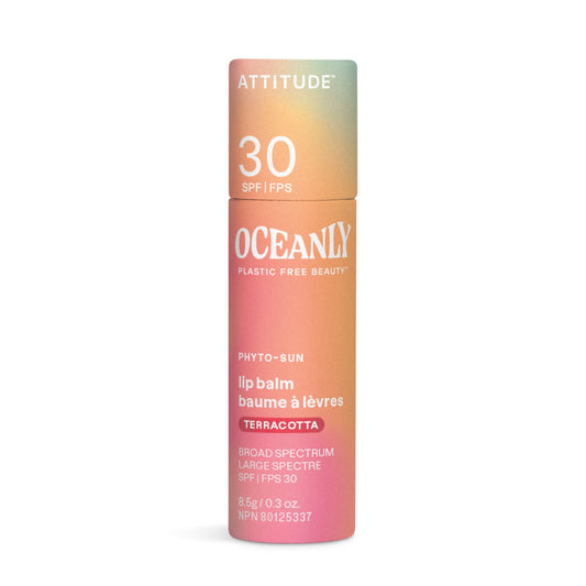 ATTITUDE Oceanly Tinted Lip Balm with SPF 30, Made in Canada, EWG Verified, Plastic-Free, Broad Spectrum UVA/UVB Protection with Zinc Oxide, Vegan, Unscented, Peachy Shell, 8.5 grams