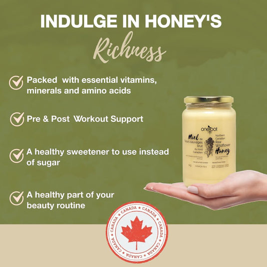 ONEROOT – Raw Wildflower Honey – Creamed Canadian Honey – 1kg - Canadian Distribution - Ships Free Within Canada on Orders Above CAD $199-1