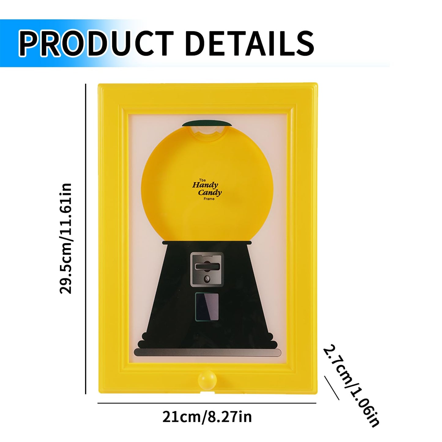 Candy Dispenser Picture Frame, Wall Mount Gumball Machine Creative Handy Candy Dispenser for Desk Countertop Adults & Children Room Decorative Sweet Display (Yellow)