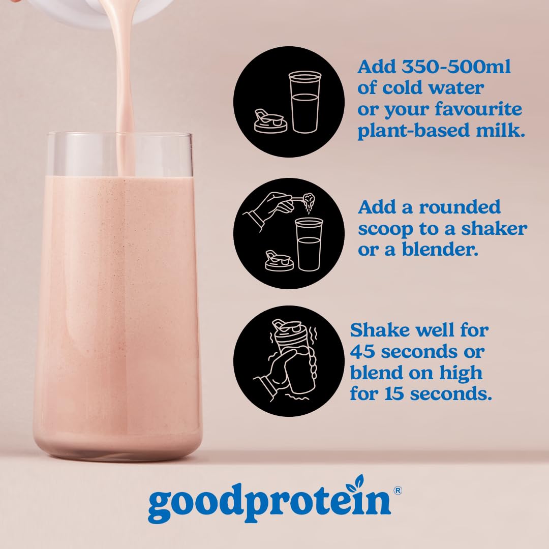 Good Protein Vegan Plant-based Protein Powder 100% Natural, Non-GMO, Dairy-free, Gluten-free, Soy-free, No Added Sugar and Nothing Artificial. Strawberries & Cream All-in-One Shake 440 grams