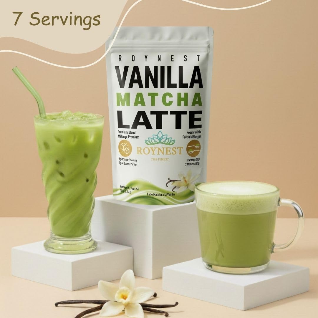 Poudre de Matcha Latte Premium à la Vanille Faible en Sucre - Lots de 1 et 2 par Roynest