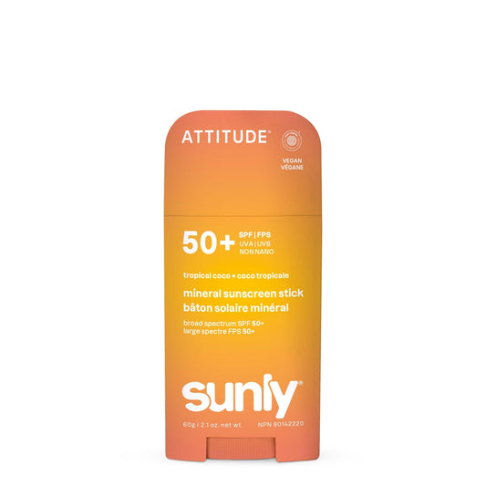 ATTITUDE Mineral Sunscreen Stick SPF 50, Broad Spectrum Zinc Oxide, EWG Verified, Non-Nano, Mess-Free Stick for Face & Body, Lightweight Non-Greasy, Vegan, Sun-Kissed Vanilla Scent, 60 grams
