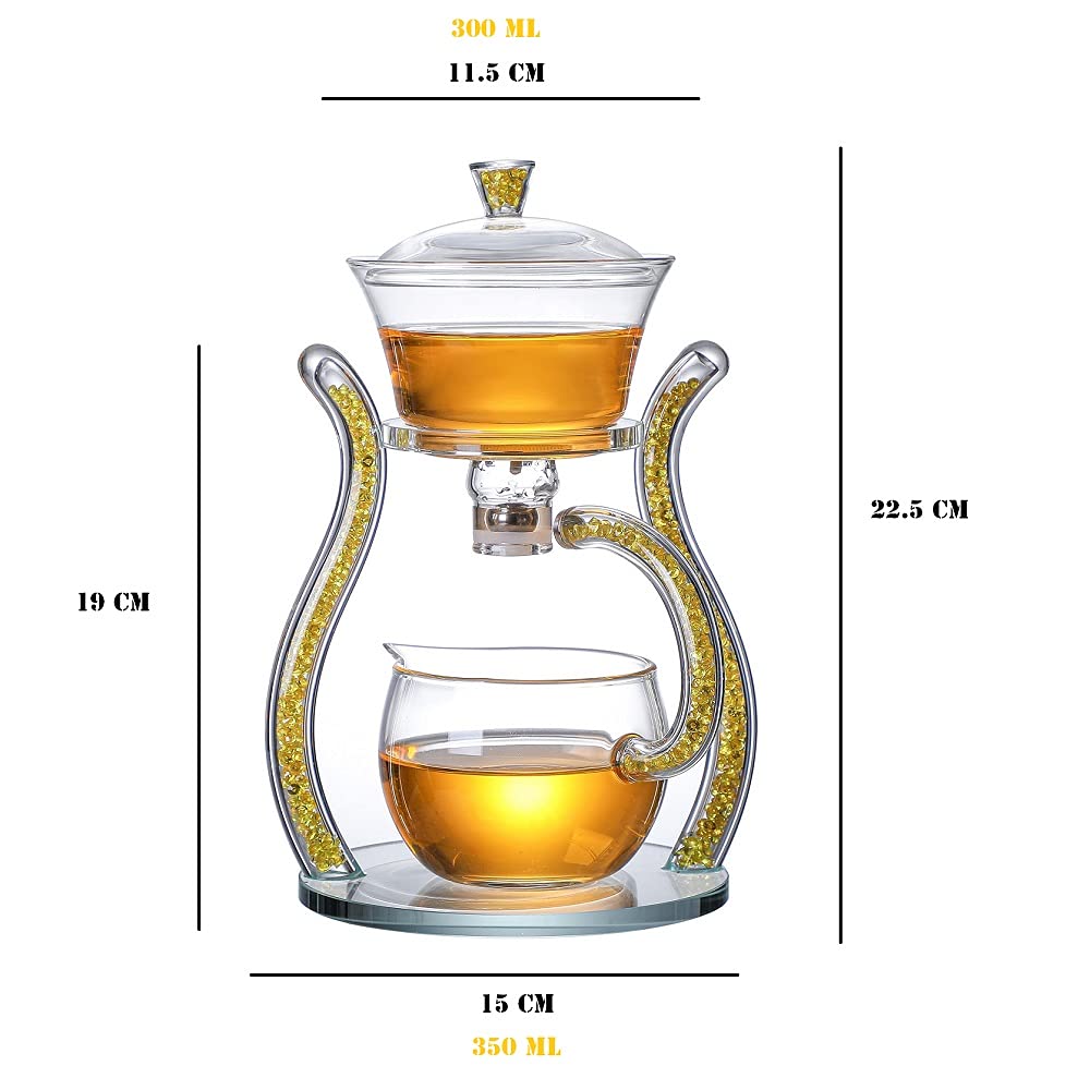 RORA Lazy Kungfu Magnetic Glass Teapot Set with Rotating Lid, Semi-Automatic (6 Tea Cups)