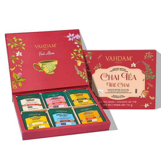 VAHDAM, Assorted Tea Sampler (20 Delicious Variety, 40 Individually Wrapped Pyramid Teabags) Long Leaf Premium Teas I Tea Gift Set for Mom | Mother’s Day Gift I Gift Ideas for Tea Lovers