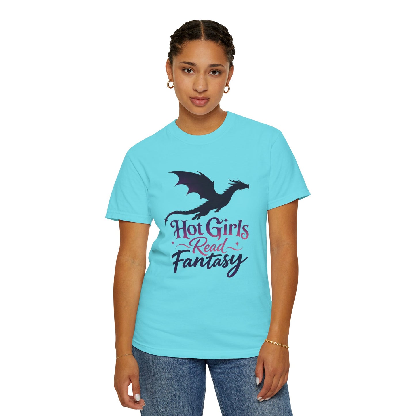 Fantasy Reader T‑Shirt — "Hot Girls Read Fantasy" Dragon Graphic
