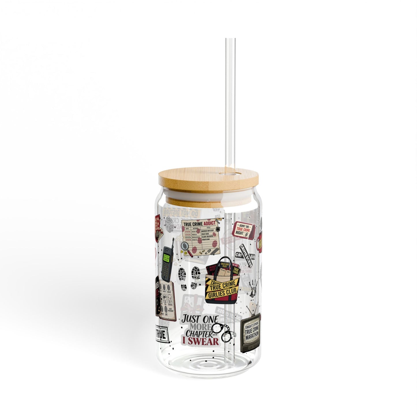 16oz Glass True Crime Lover Sipper Tumbler with Straw