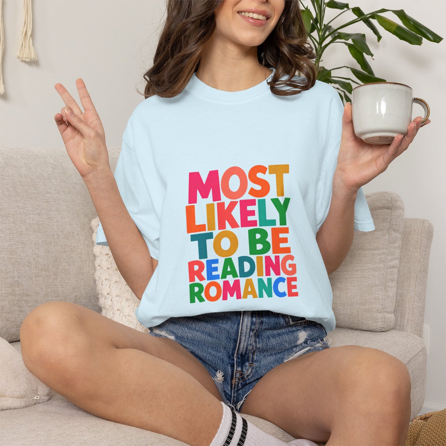 "Most Likely to Be Reading Romance" Colourful Book Lover Tee