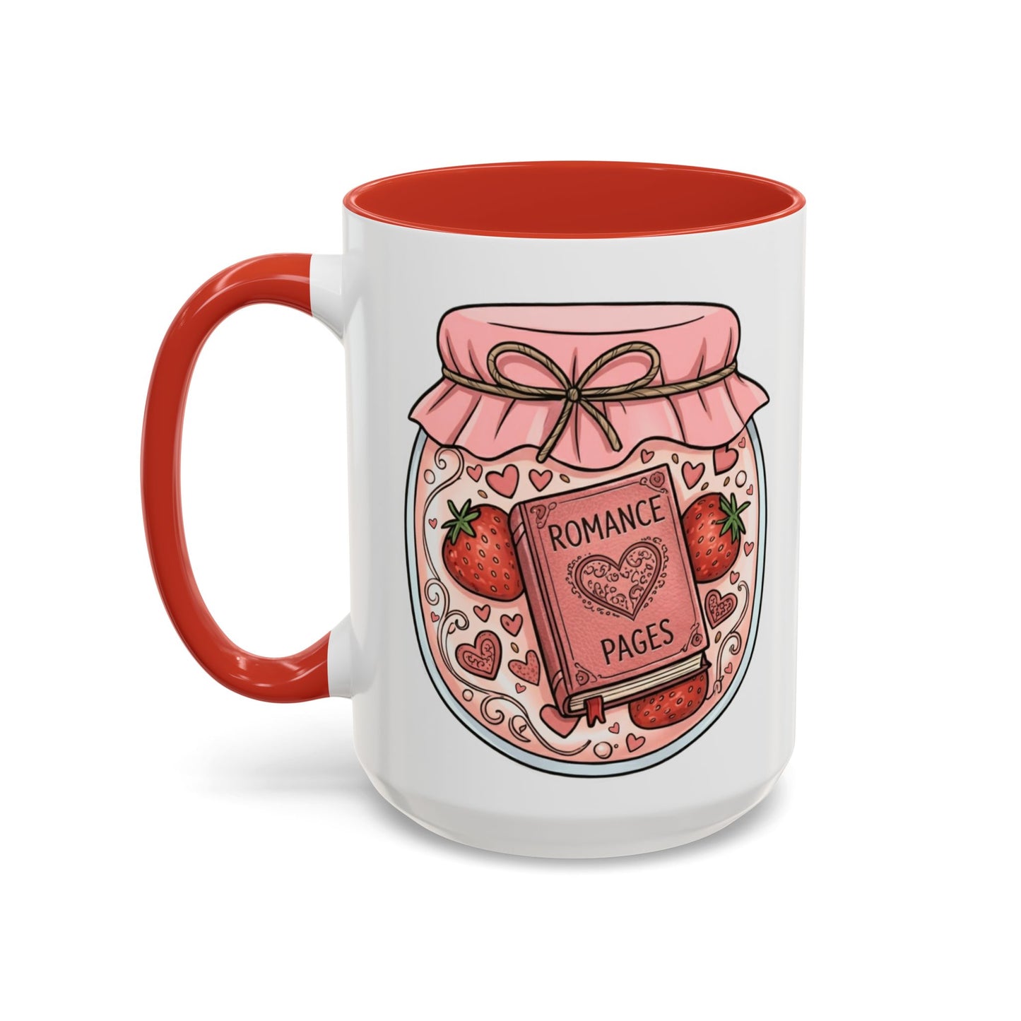 "Romance Pages" Jam Jar Coffee Mug — Cute Strawberry Jam Romance Readers Mug (11/15oz)