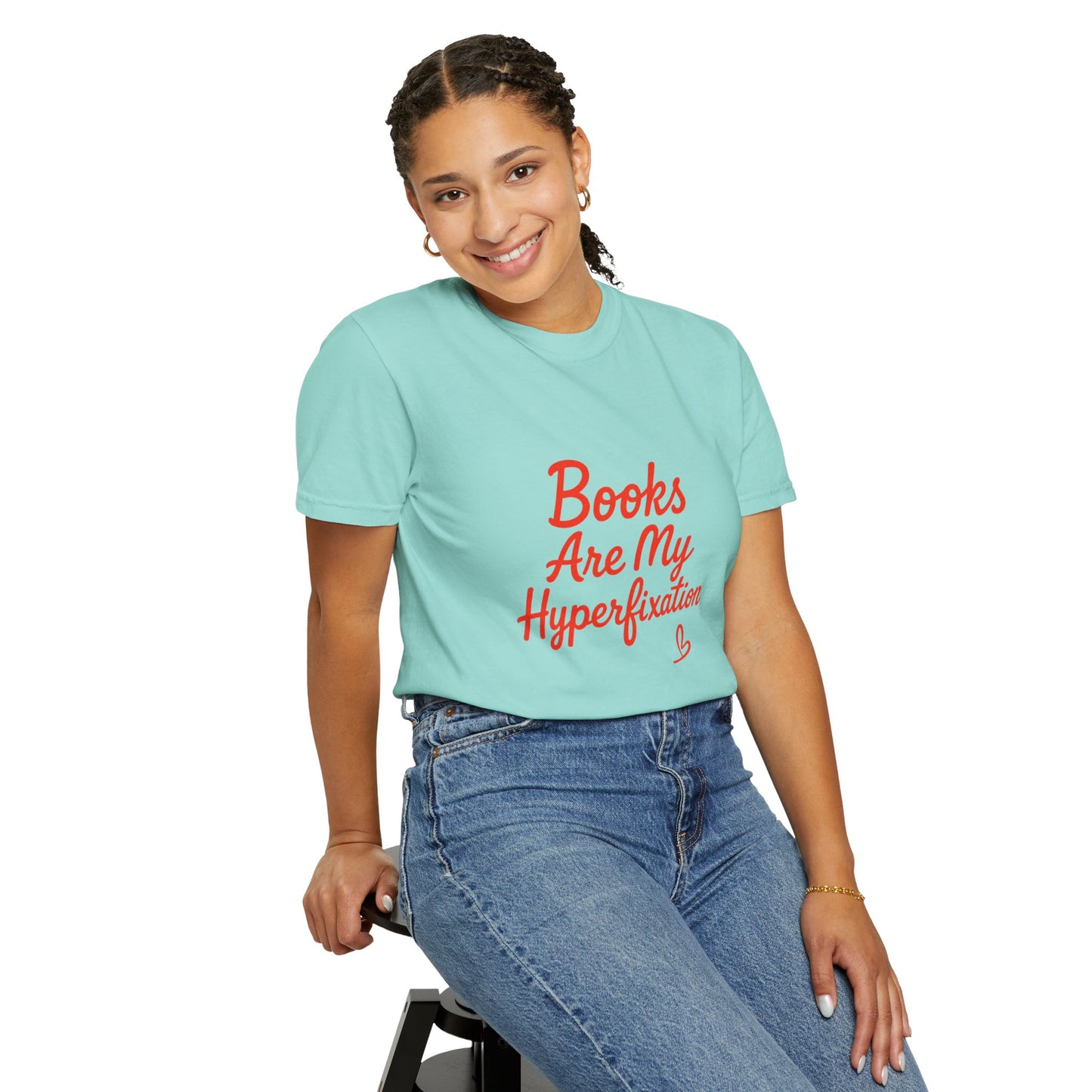 Books Are My Hyperfixation T-Shirt — Cute Red Script Reading Tee for Book Lovers