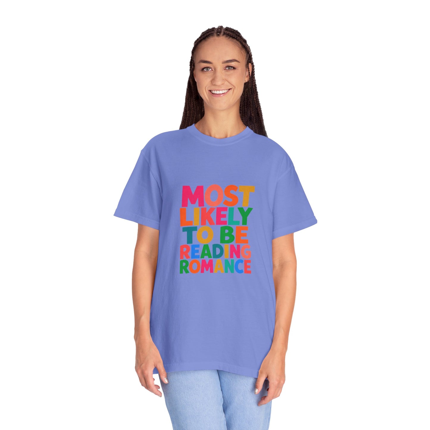 "Most Likely to Be Reading Romance" Colourful Book Lover Tee
