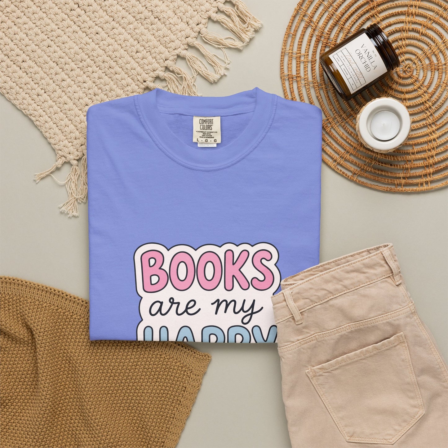 "Books Are My Happy Place" T-Shirt — Cute Pastel Reader Tee