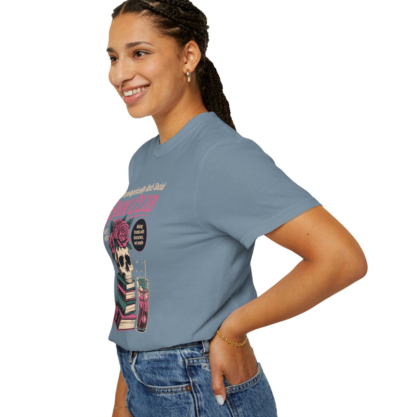"Unapologetically Anti-Social Book Club" T-Shirt — Skull & Books Graphic Tee for Avid Readers