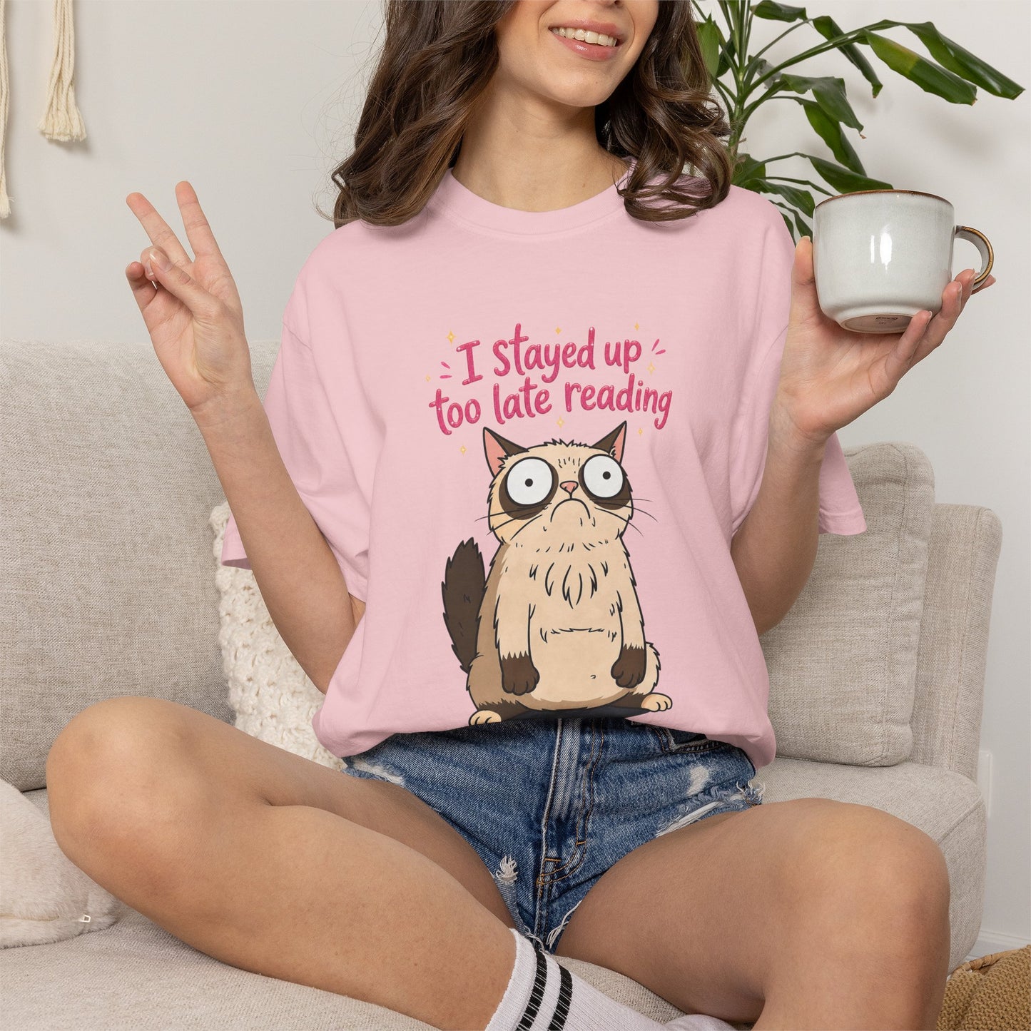 "I Stayed Up Too Late Reading" Cat T-Shirt — Cute Book Lover Graphic Tee