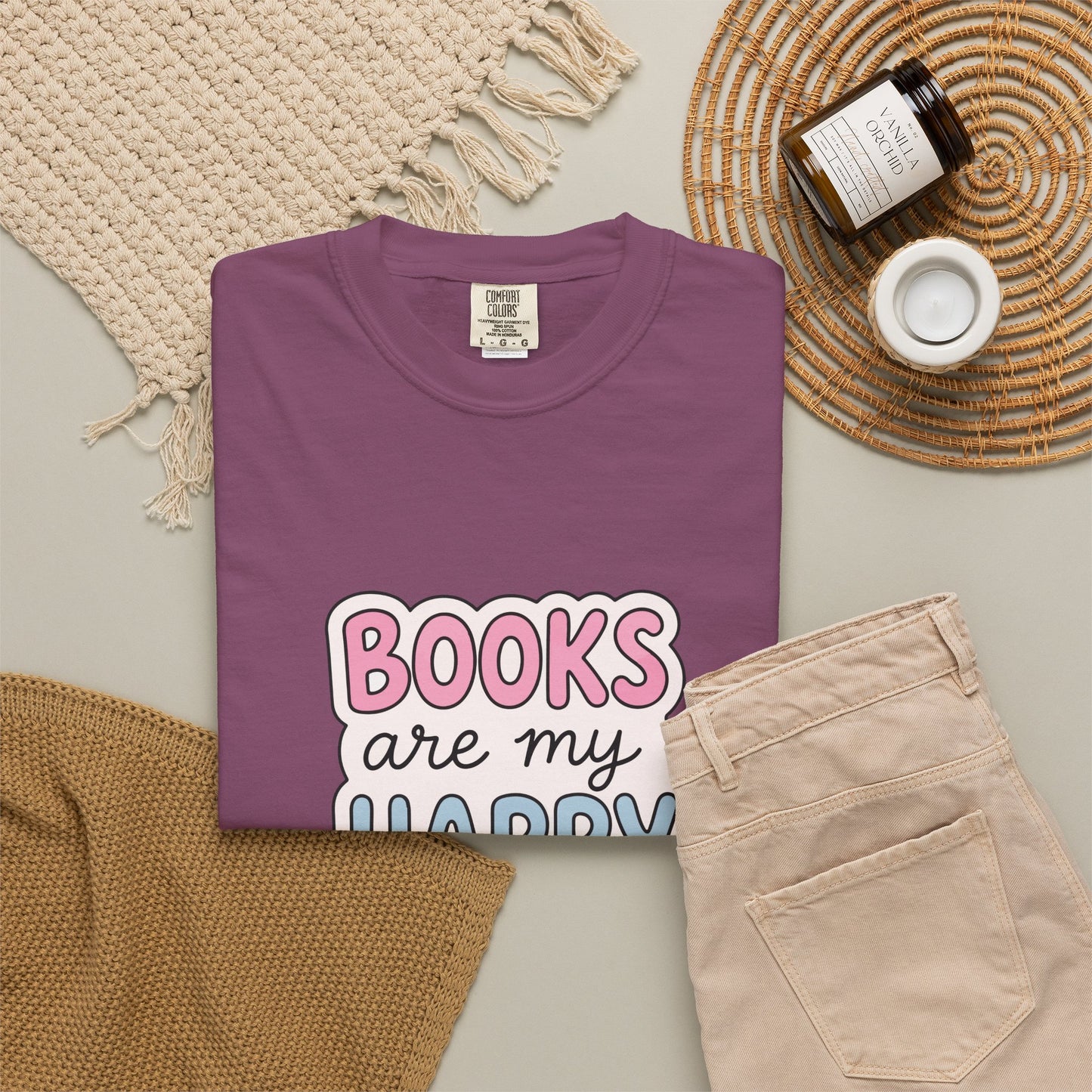 "Books Are My Happy Place" T-Shirt — Cute Pastel Reader Tee