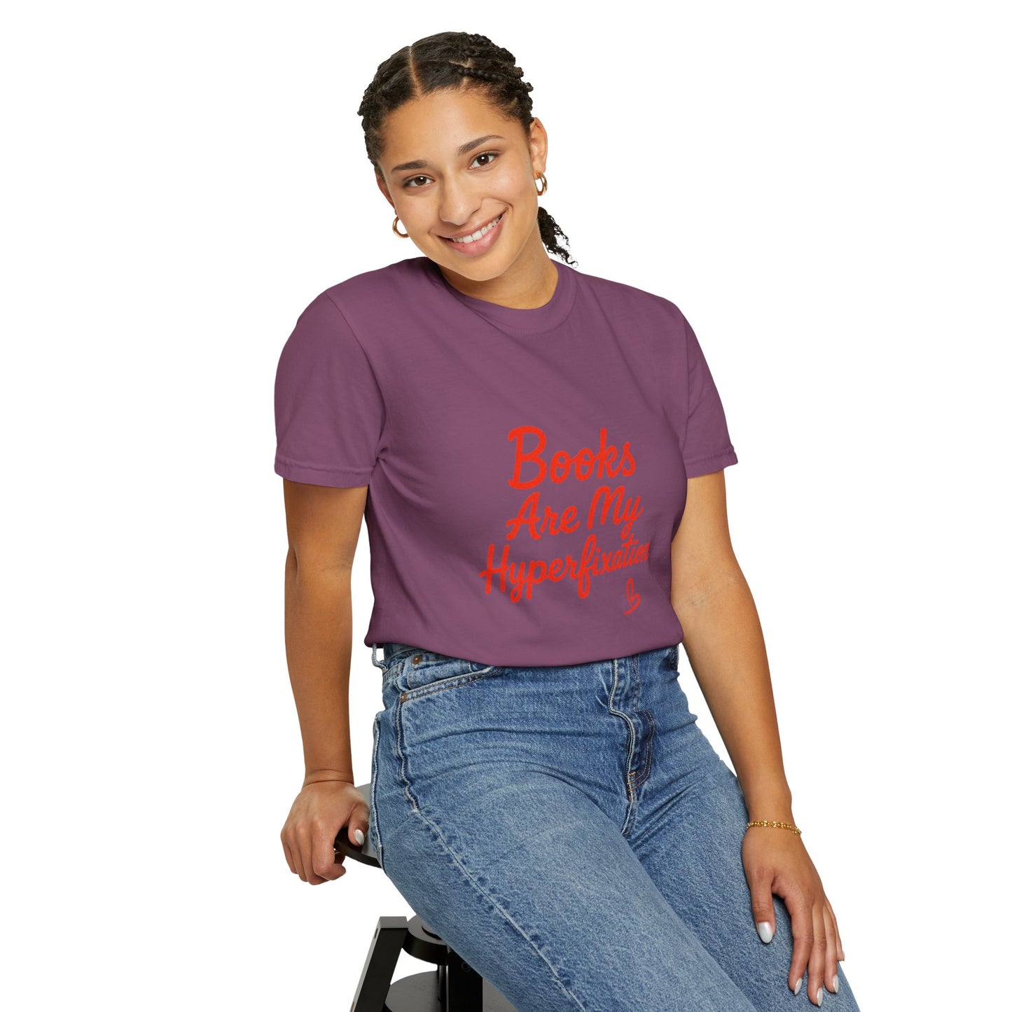 Books Are My Hyperfixation T-Shirt — Cute Red Script Reading Tee for Book Lovers