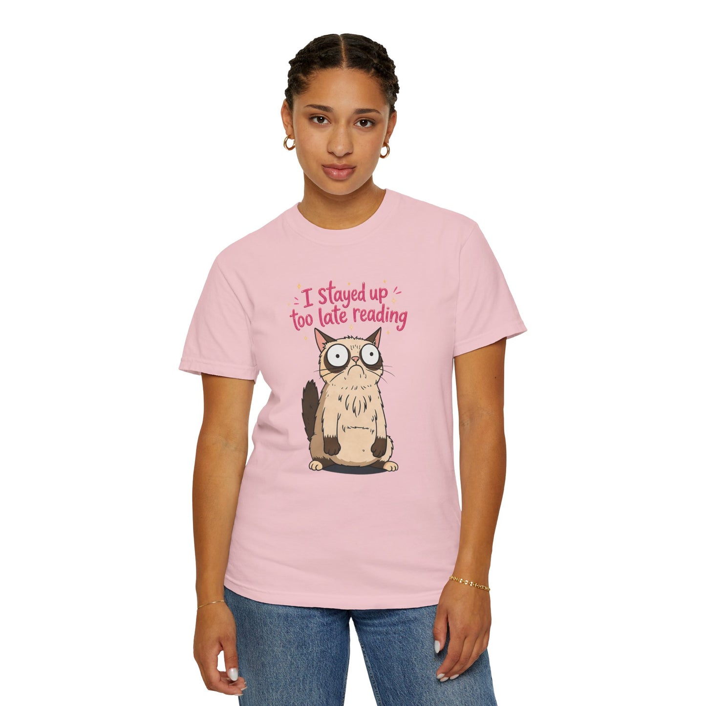"I Stayed Up Too Late Reading" Cat T-Shirt — Cute Book Lover Graphic Tee