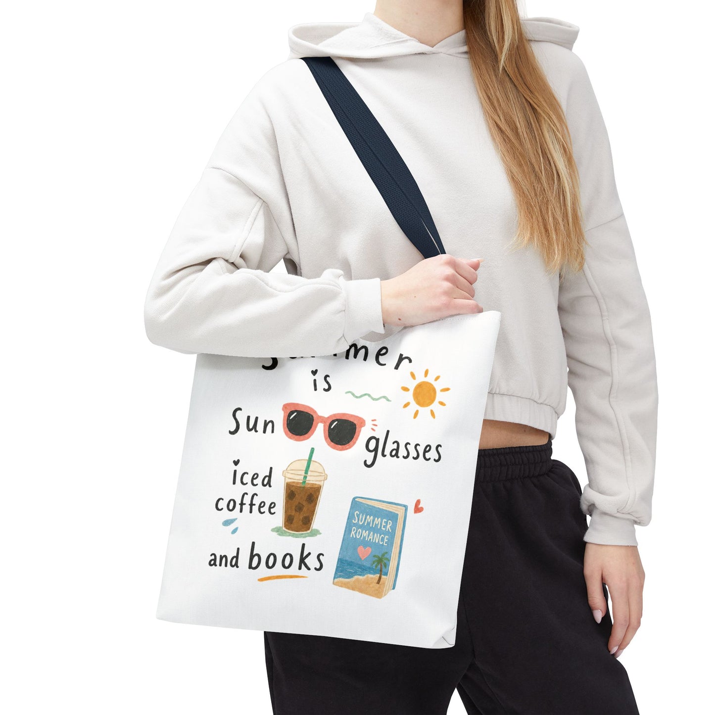 Summer Tote Bag — “Summer is Sunglasses, Iced Coffee and Books” Beach Book Bag