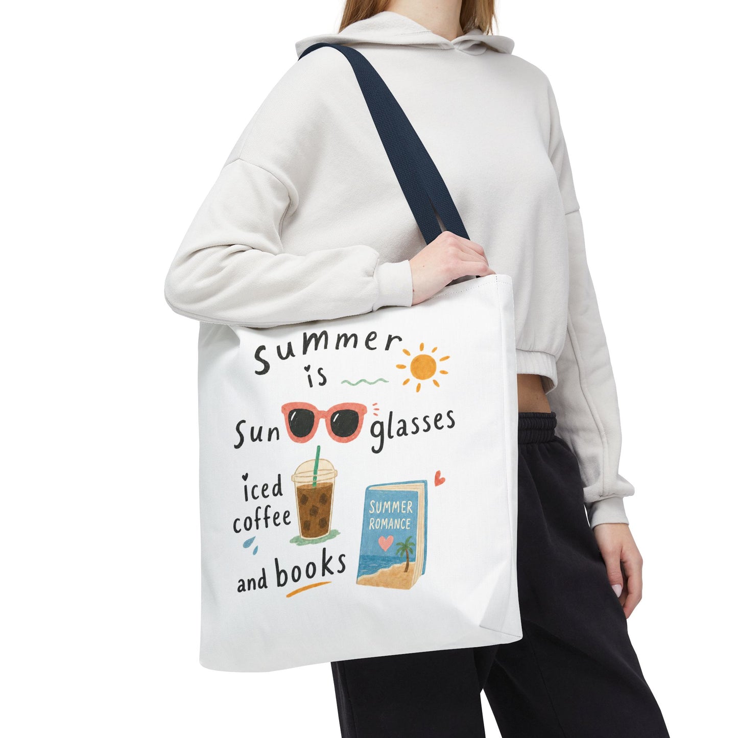 Summer Tote Bag — “Summer is Sunglasses, Iced Coffee and Books” Beach Book Bag