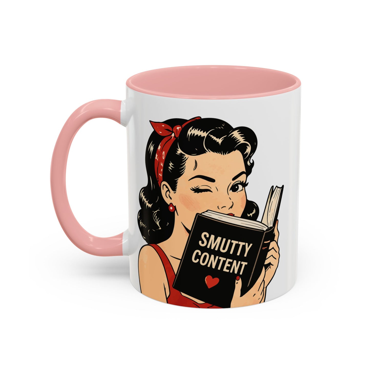 Retro Pin-Up Coffee Mug — Vintage Pop Art Woman with Heart Lollipop (11oz)