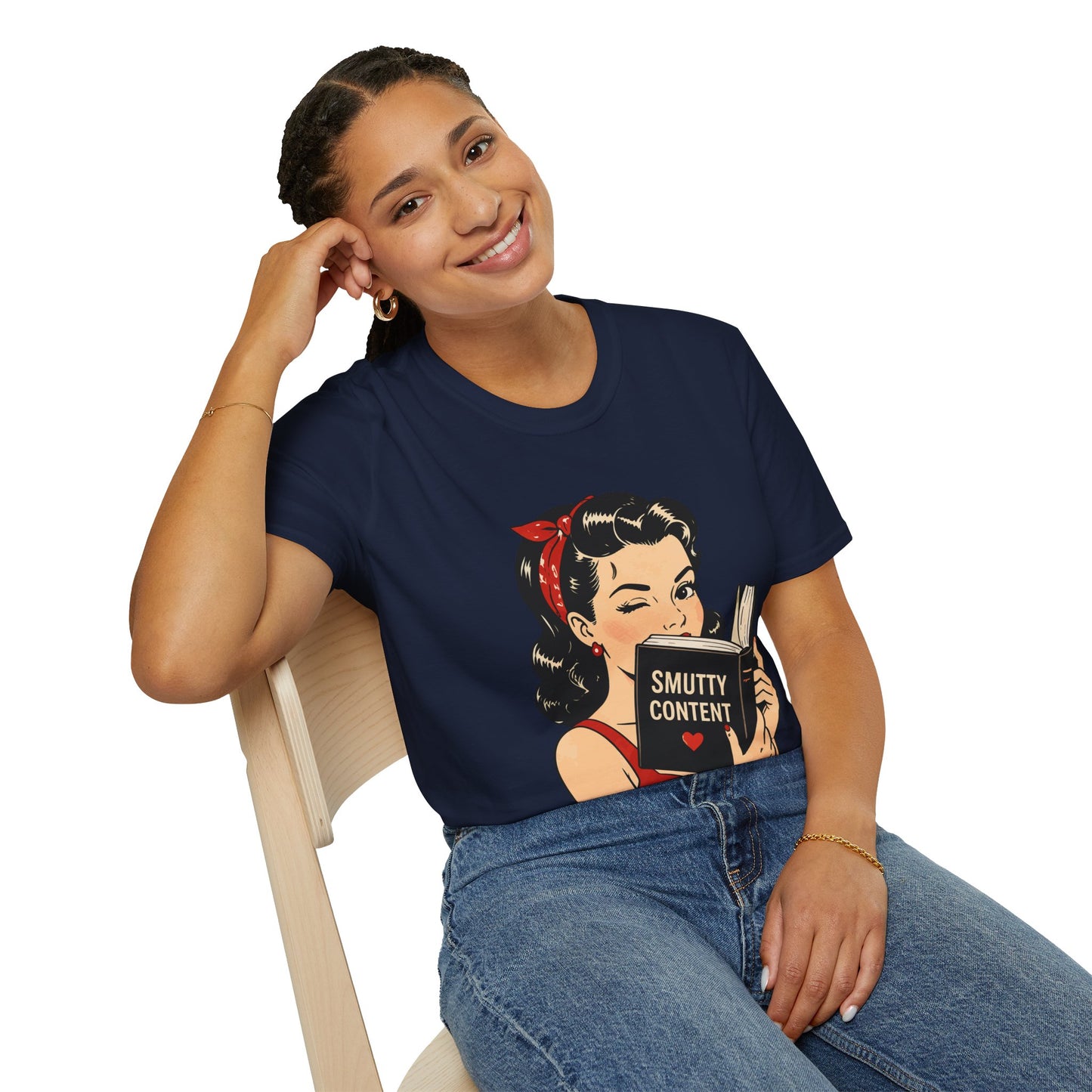 Lightweight Fabric - Vintage Pin-up Reading Tee — "Smutty Content" Graphic T-Shirt