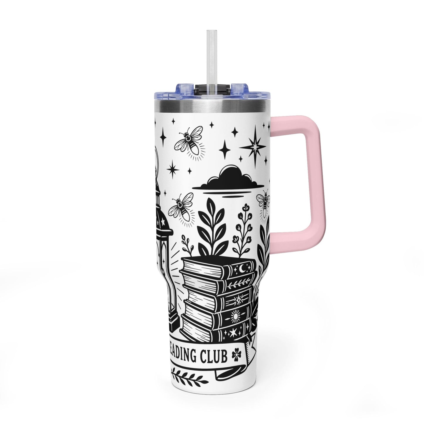40oz Vacuum Tumbler — "Late Night Reading Club" Lantern & Moon Book Lover Travel Mug