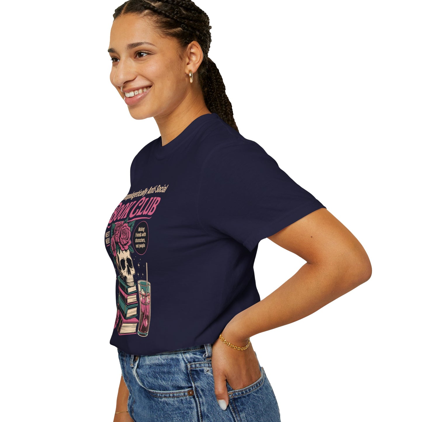 "Unapologetically Anti-Social Book Club" T-Shirt — Skull & Books Graphic Tee for Avid Readers