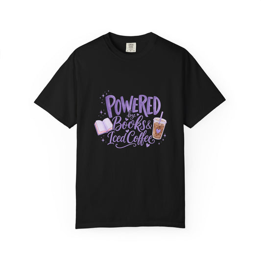 Book Lover T‑Shirt — "Powered by Books & Iced Coffee" Graphic Tee