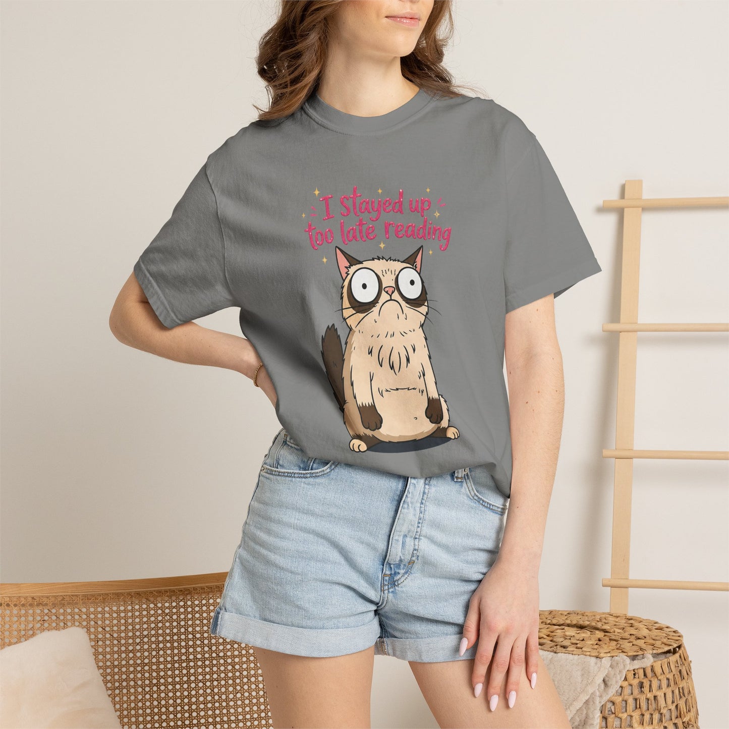 "I Stayed Up Too Late Reading" Cat T-Shirt — Cute Book Lover Graphic Tee