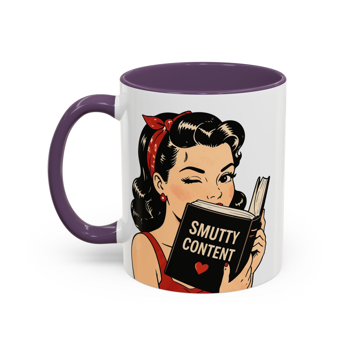 Retro Pin-Up Coffee Mug — Vintage Pop Art Woman with Heart Lollipop (11oz)