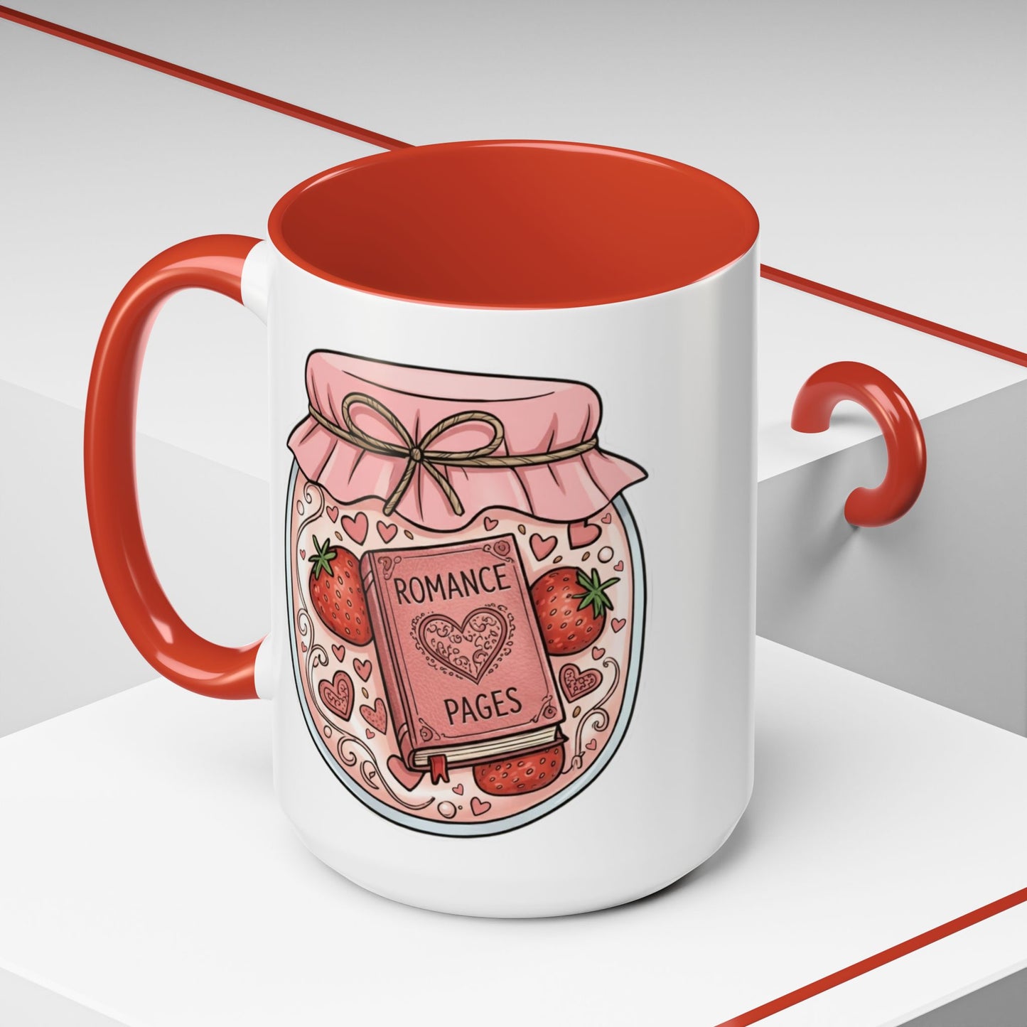 "Romance Pages" Jam Jar Coffee Mug — Cute Strawberry Jam Romance Readers Mug (11/15oz)