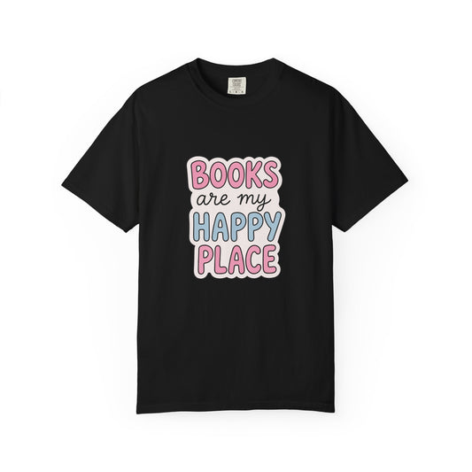 "Books Are My Happy Place" T-Shirt — Cute Pastel Reader Tee