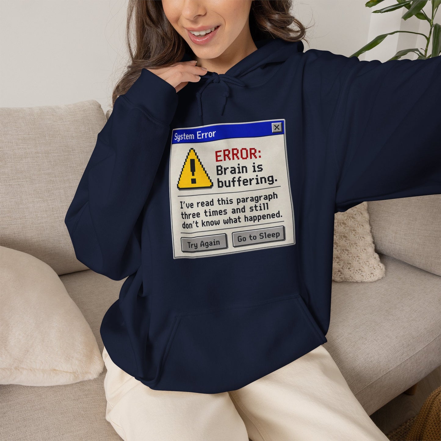 Neurospicy "ERROR: Brain is buffering" Retro Computer Alert Graphic Hoodie