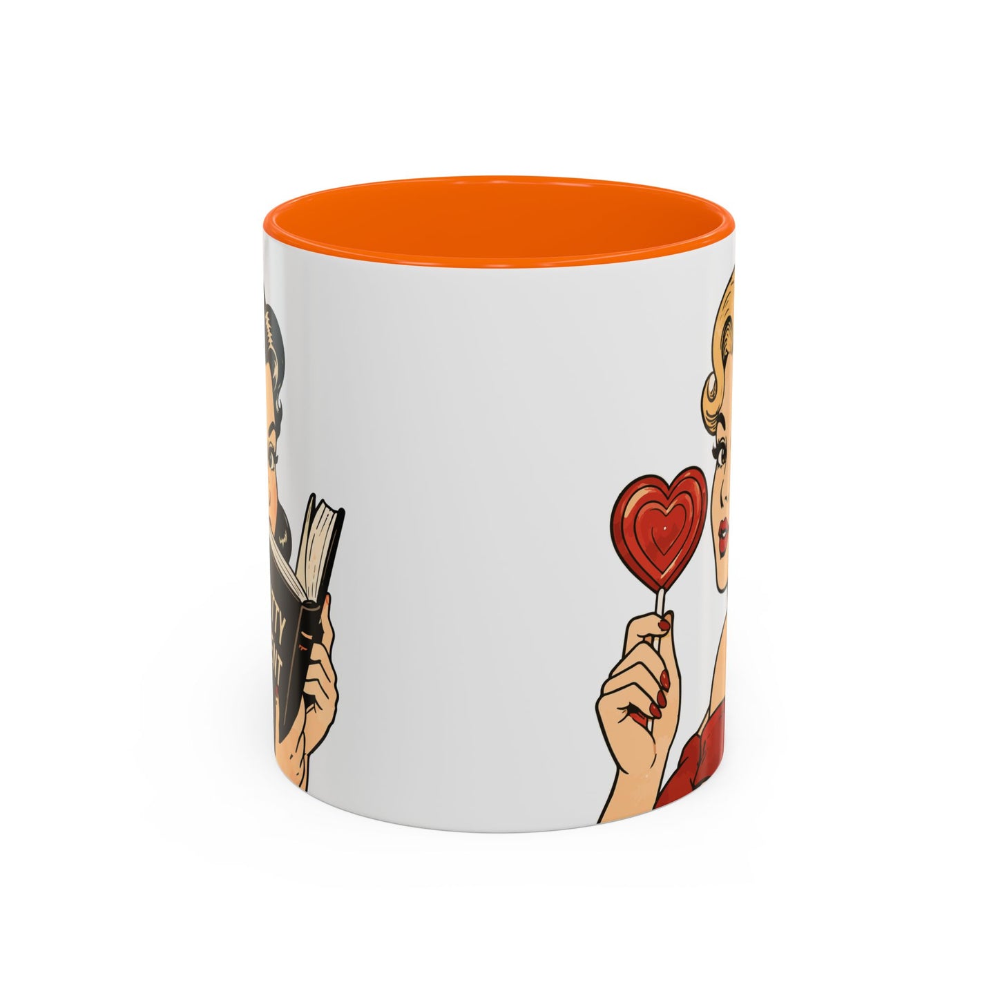 Retro Pin-Up Coffee Mug — Vintage Pop Art Woman with Heart Lollipop (11oz)
