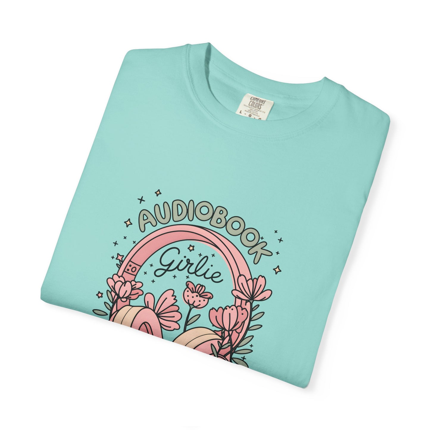 "Audiobook Girlie" T-Shirt — Floral Headphones Graphic Tee