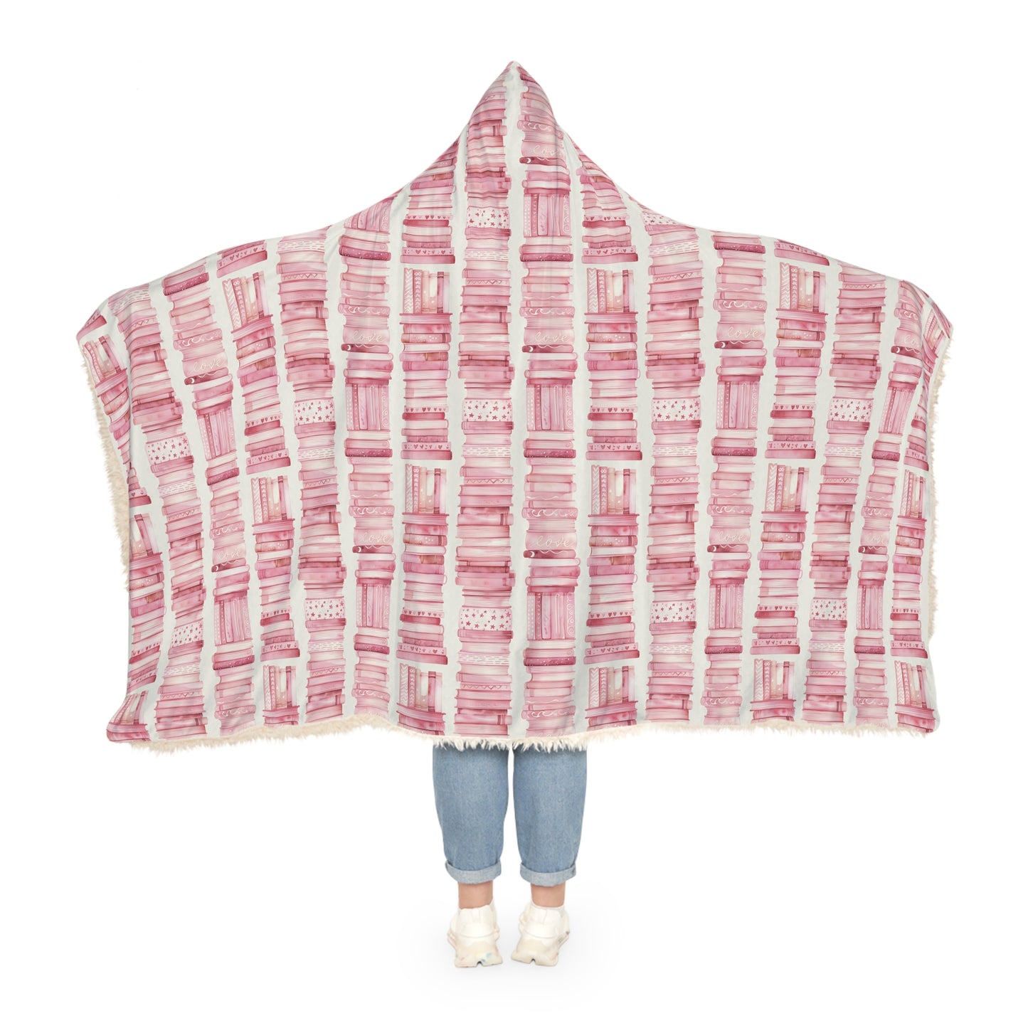 Fleece Pink Watercolour Books Hooded Blanket - Cozy Snuggle Throw for Home & Gifts