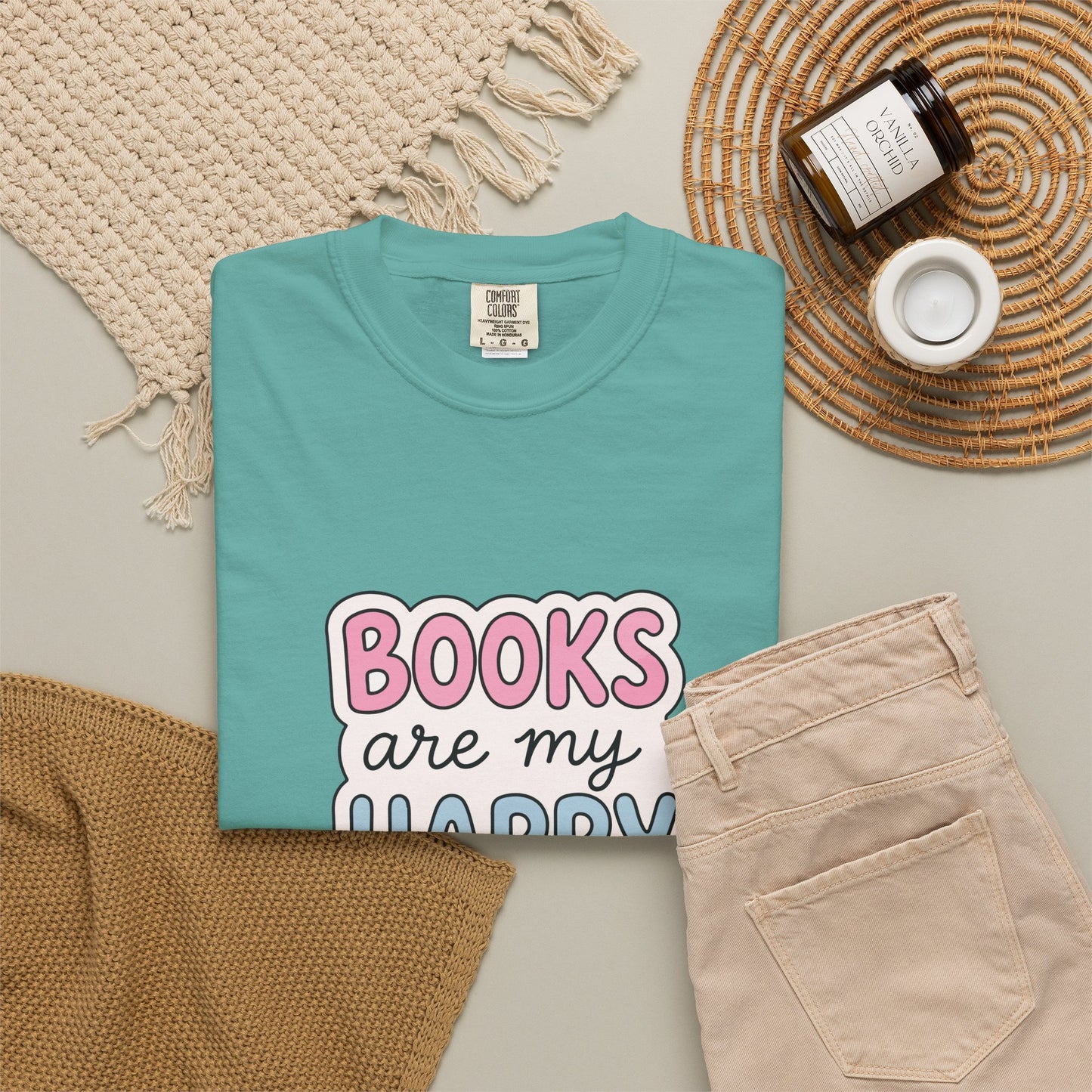 "Books Are My Happy Place" T-Shirt — Cute Pastel Reader Tee