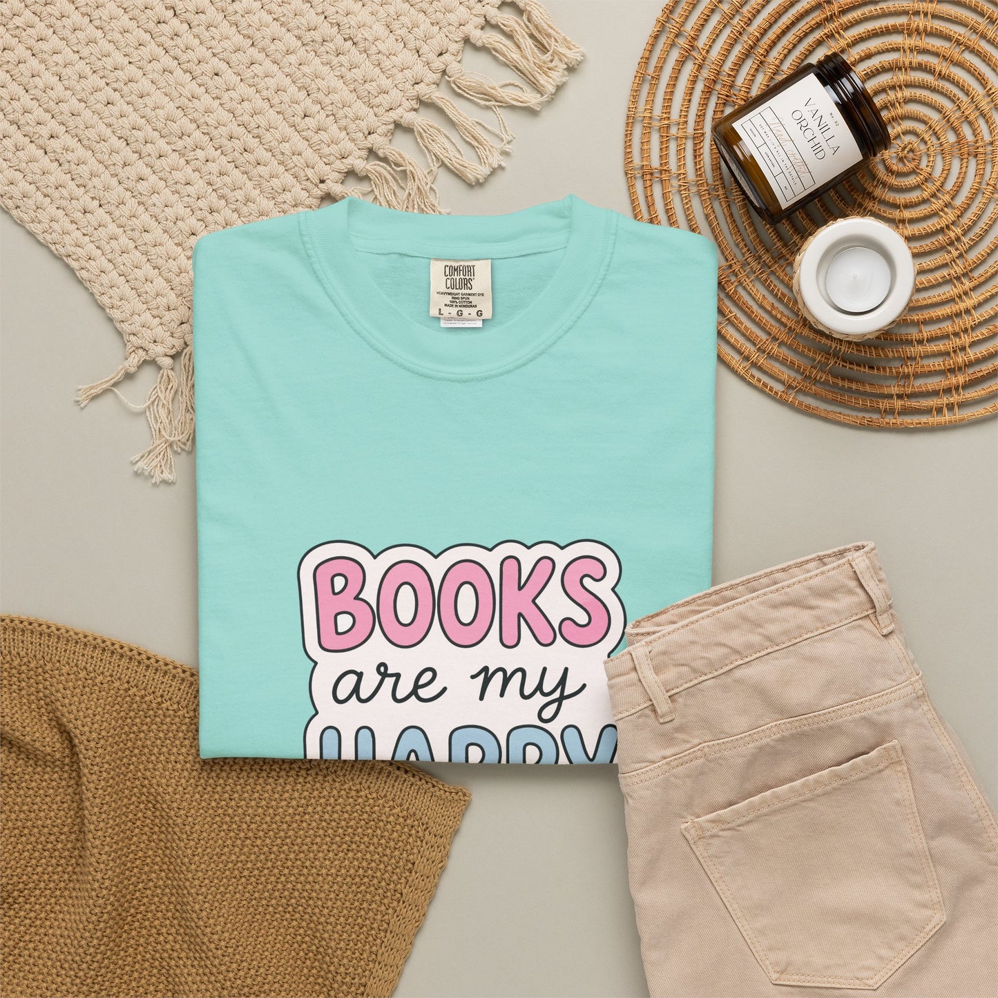 "Books Are My Happy Place" T-Shirt — Cute Pastel Reader Tee