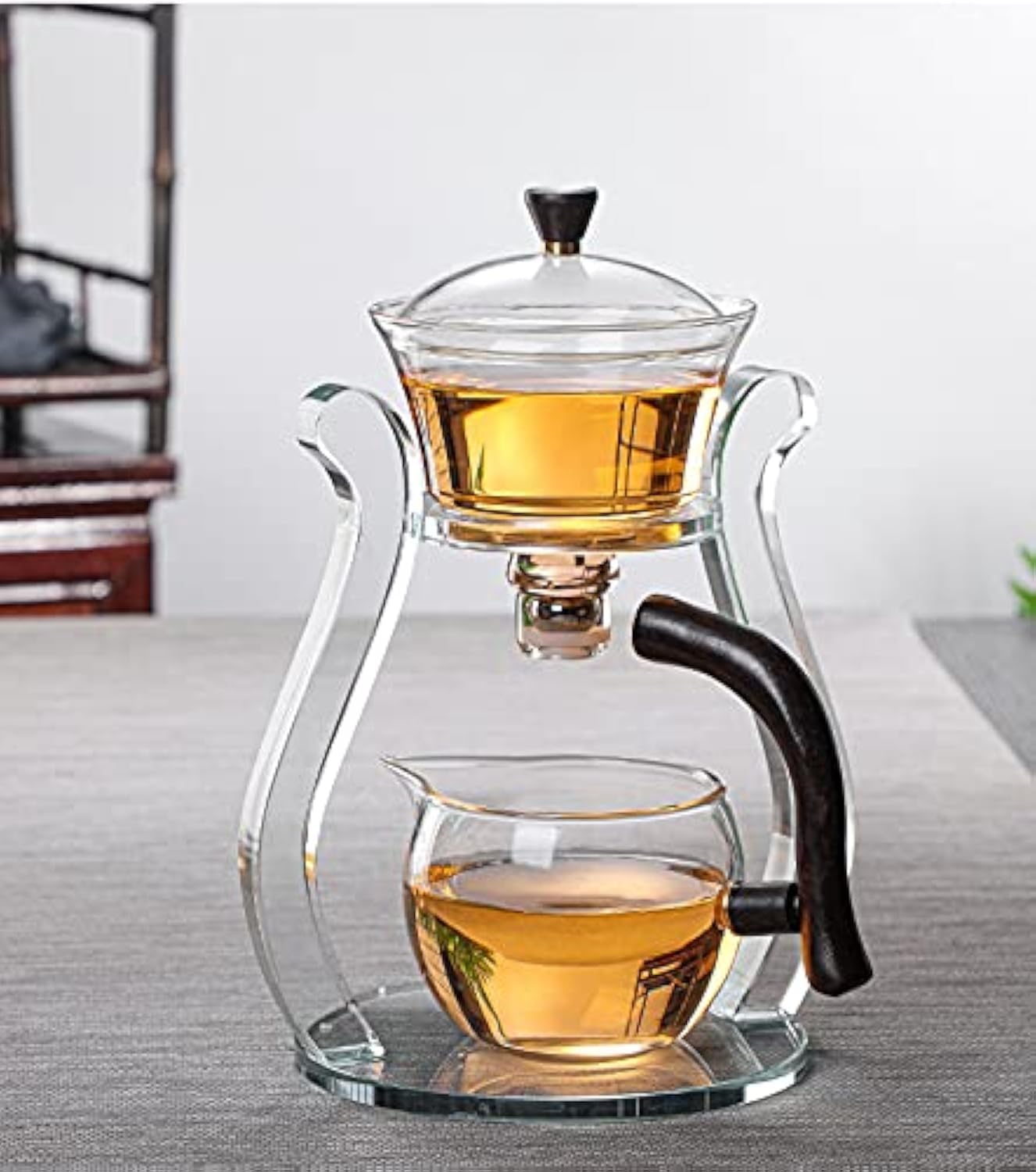 RORA Lazy Kungfu Magnetic Glass Teapot Set with Rotating Lid, Semi-Automatic (6 Tea Cups)