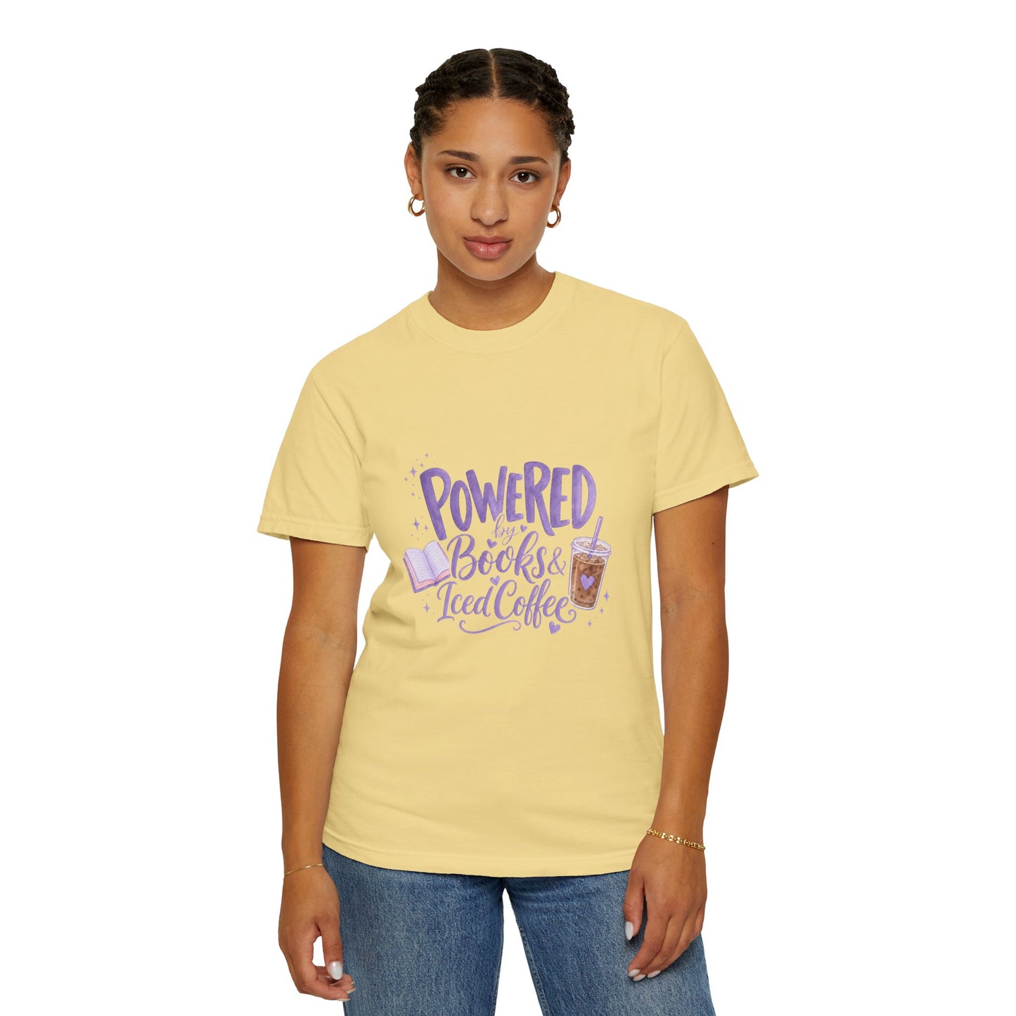 Book Lover T‑Shirt — "Powered by Books & Iced Coffee" Graphic Tee