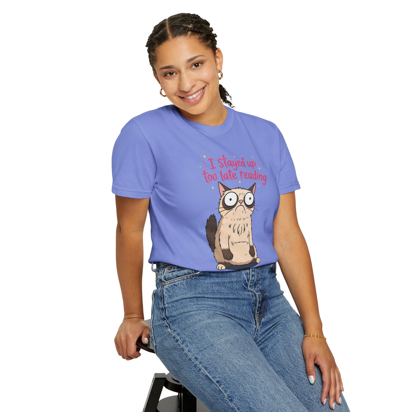 "I Stayed Up Too Late Reading" Cat T-Shirt — Cute Book Lover Graphic Tee