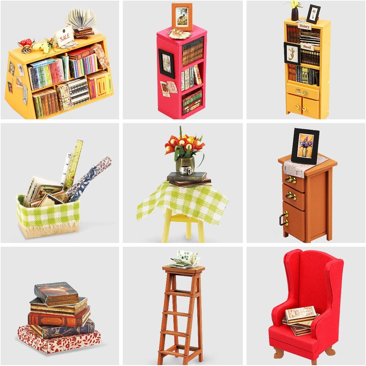 Kit de Bricolage pour Diorama Bibliothèque Miniature