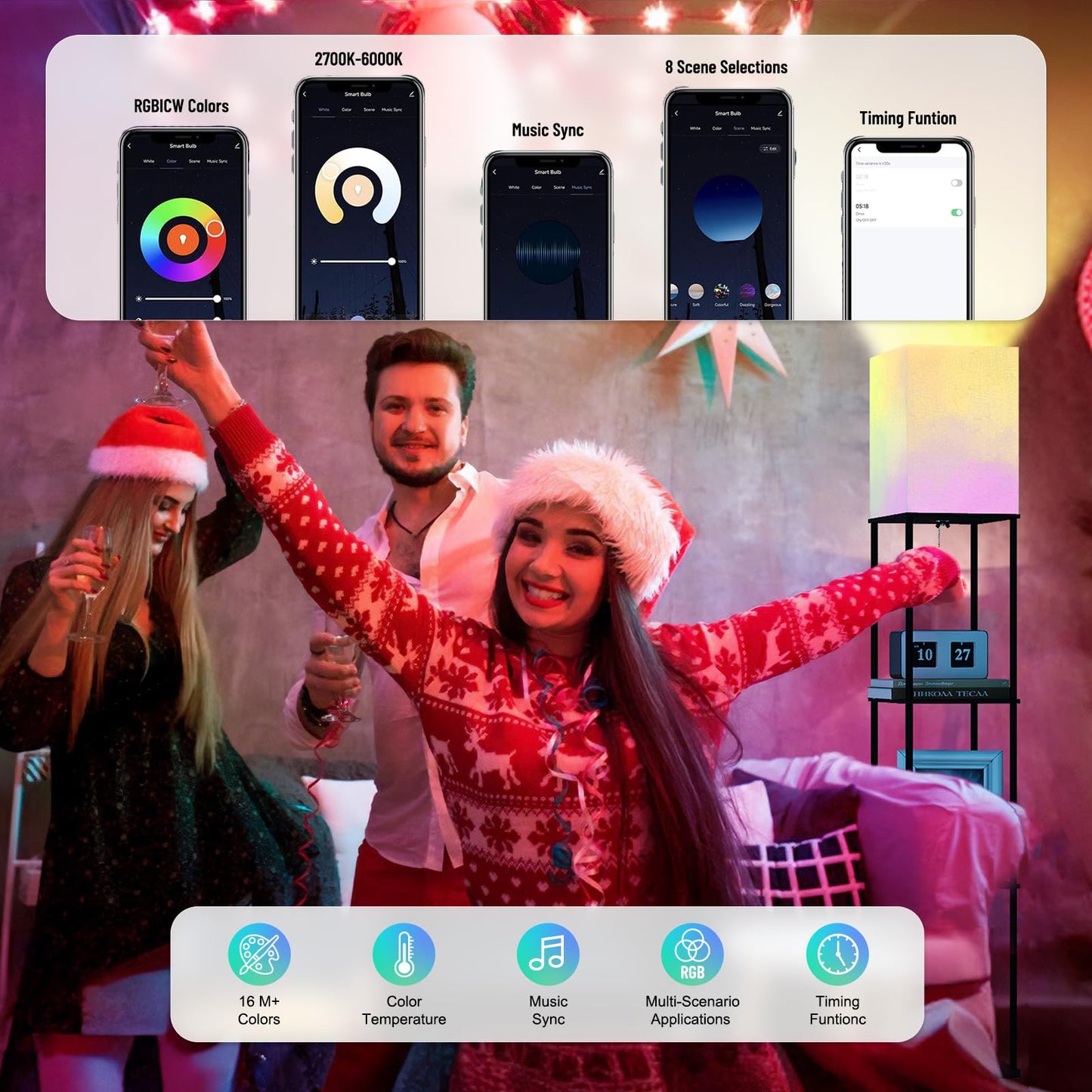 App-Controlled Smart Lightbulb Bookshelf Floor Lamp