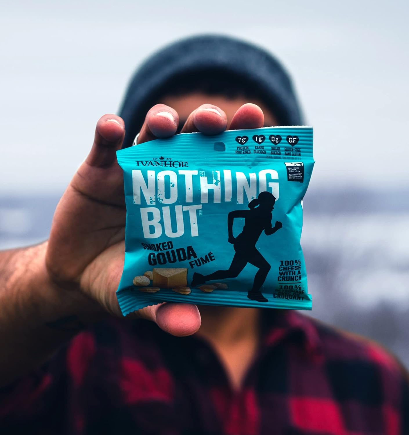Ivanhoe Nothing But Cheese 100% Canadian Puffed High Protein Cheese Snacks, Smoked Gouda, (12x18g bags)