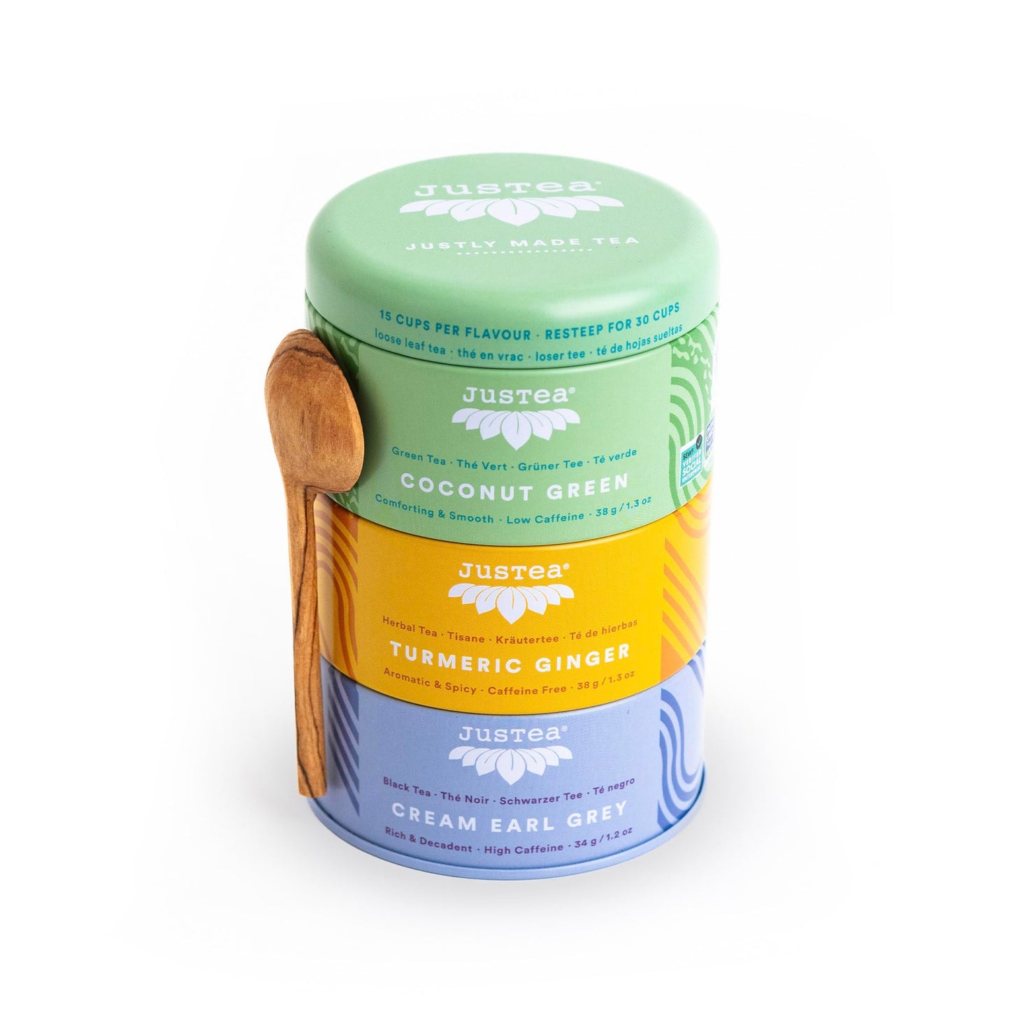 Trios de thé avec cuillère à thé sculptée à la main - 6 options - par Justea